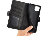 Veganes Flip Case Leder Etui Hülle mit Karten Fächer und Sichtfenster für Apple iPhone 14 Plus in schwarz von Screenguard