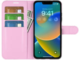 Lederhülle Portemonnaie Karten Ledertasche für Apple iPhone 14 Plus in rosa von Screenguard