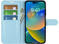 Lederhülle Portemonnaie Karten Ledertasche für Apple iPhone 14 Pro in hellblau von Screenguard