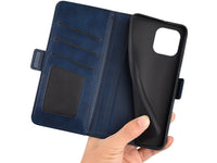 Veganes Flip Case Leder Etui Hülle mit Karten Fächer und Sichtfenster für Apple iPhone 14 Pro in dunkelblau von Screenguard