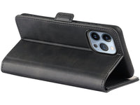 Veganes Flip Case Leder Etui Hülle mit Karten Fächer und Sichtfenster für Apple iPhone 14 Pro in schwarz von Screenguard