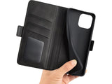 Veganes Flip Case Leder Etui Hülle mit Karten Fächer und Sichtfenster für Apple iPhone 14 Pro in schwarz von Screenguard