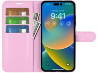 Lederhülle Portemonnaie Karten Ledertasche für Apple iPhone 14 Pro in rosa von Screenguard