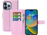 Lederhülle Karten Wallet Ledertasche Etui für Apple iPhone 14 Pro in rosa von Screenguard