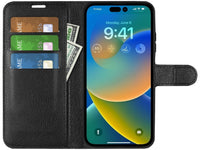 Lederhülle Karten Wallet Ledertasche Etui für Apple iPhone 14 Pro in schwarz von Screenguard