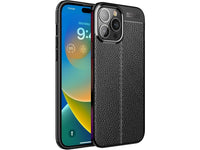 Soft TPU Case mit Design aus feinem veganen Leder für Apple iPhone 14 Pro Max stabil mit erhöhten Rändern und Kanten in schwarz von Screenguard