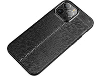 Soft TPU Case mit Design aus feinem veganen Leder für Apple iPhone 14 Pro Max stabil mit erhöhten Rändern und Kanten in schwarz von Screenguard