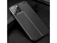 Soft TPU Case mit Design aus feinem veganen Leder für Apple iPhone 14 Pro Max stabil mit erhöhten Rändern und Kanten in schwarz von Screenguard