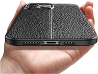 Soft TPU Case mit Design aus feinem veganen Leder für Apple iPhone 14 Pro Max stabil mit erhöhten Rändern und Kanten in schwarz von Screenguard