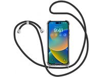 Necklace Handy Hülle mit Kordel Kette schwarz zum Tragen des Apple iPhone 14 Pro Max am Körper wie Handtasche Lanyard, stabil mit erhöhten Rändern und Kanten in transparent von Screenguard