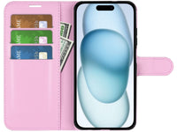 Lederhülle Portemonnaie Karten Ledertasche für Apple iPhone 15 in rosa von Screenguard