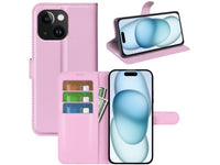 Lederhülle Karten Wallet Ledertasche Etui für Apple iPhone 15 in rosa von Screenguard