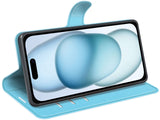 Lederhülle Karten Wallet Ledertasche Etui für Apple iPhone 15 Plus in hellblau von Screenguard