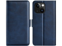Veganes Flip Case Leder Etui Hülle mit Karten Fächer und Sichtfenster für Apple iPhone 15 Plus in dunkelblau von Screenguard
