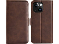 Veganes Flip Case Leder Etui Hülle mit Karten Fächer und Sichtfenster für Apple iPhone 15 Plus in mokka von Screenguard