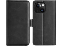 Veganes Flip Case Leder Etui Hülle mit Karten Fächer und Sichtfenster für Apple iPhone 15 Plus in schwarz von Screenguard