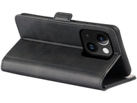 Veganes Flip Case Leder Etui Hülle mit Karten Fächer und Sichtfenster für Apple iPhone 15 Plus in schwarz von Screenguard
