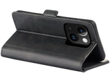 Veganes Flip Case Leder Etui Hülle mit Karten Fächer und Sichtfenster für Apple iPhone 15 Plus in schwarz von Screenguard