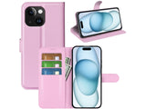 Lederhülle Karten Wallet Ledertasche Etui für Apple iPhone 15 Plus in rosa von Screenguard