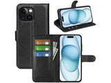 Lederhülle Karten Wallet Ledertasche Etui für Apple iPhone 15 Plus in schwarz von Screenguard