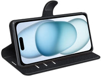 Lederhülle Karten Wallet Ledertasche Etui für Apple iPhone 15 Plus in schwarz von Screenguard