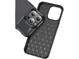 Hochwertig stabile Soft TPU Smartphone Handy Hülle im Carbon Design für Apple iPhone 15 Pro zum Schutz des Display und Gehäuse Cover in schwarz von Screenguard