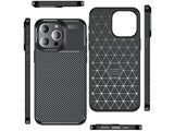 Hochwertig stabile Soft TPU Smartphone Handy Hülle im Carbon Design für Apple iPhone 15 Pro zum Schutz des Display und Gehäuse Cover in schwarz von Screenguard