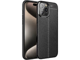 Soft TPU Case mit Design aus feinem veganen Leder für Apple iPhone 15 Pro stabil mit erhöhten Rändern und Kanten in schwarz von Screenguard