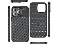 Hochwertig stabile Soft TPU Smartphone Handy Hülle im Carbon Design für Apple iPhone 15 Pro Max zum Schutz des Display und Gehäuse Cover in schwarz von Screenguard