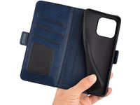 Veganes Flip Case Leder Etui Hülle mit Karten Fächer und Sichtfenster für Apple iPhone 15 Pro Max in dunkelblau von Screenguard