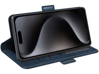 Veganes Flip Case Leder Etui Hülle mit Karten Fächer und Sichtfenster für Apple iPhone 15 Pro Max in dunkelblau von Screenguard