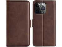 Veganes Flip Case Leder Etui Hülle mit Karten Fächer und Sichtfenster für Apple iPhone 15 Pro Max in mokka von Screenguard