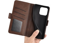 Veganes Flip Case Leder Etui Hülle mit Karten Fächer und Sichtfenster für Apple iPhone 15 Pro Max in mokka von Screenguard