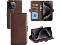 Veganes Flip Case Leder Etui Hülle mit Karten Fächer und Sichtfenster für Apple iPhone 15 Pro Max in mokka von Screenguard
