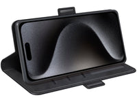 Veganes Flip Case Leder Etui Hülle mit Karten Fächer und Sichtfenster für Apple iPhone 15 Pro Max in schwarz von Screenguard
