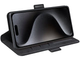 Veganes Flip Case Leder Etui Hülle mit Karten Fächer und Sichtfenster für Apple iPhone 15 Pro Max in schwarz von Screenguard