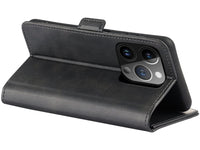 Veganes Flip Case Leder Etui Hülle mit Karten Fächer und Sichtfenster für Apple iPhone 15 Pro Max in schwarz von Screenguard