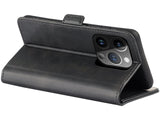 Veganes Flip Case Leder Etui Hülle mit Karten Fächer und Sichtfenster für Apple iPhone 15 Pro Max in schwarz von Screenguard