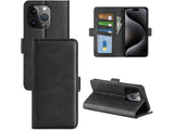 Veganes Flip Case Leder Etui Hülle mit Karten Fächer und Sichtfenster für Apple iPhone 15 Pro Max in schwarz von Screenguard