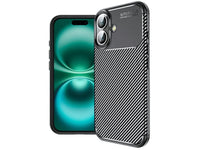 Hochwertig stabile Soft TPU Smartphone Handy Hülle im Carbon Design für Apple iPhone 16 zum Schutz des Display und Gehäuse Cover in schwarz von Screenguard