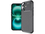 Hochwertig stabile Soft TPU Smartphone Handy Hülle im Carbon Design für Apple iPhone 16 zum Schutz des Display und Gehäuse Cover in schwarz von Screenguard