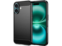 Flexible Handy Schutzhülle mit gebürster Carbon Textur auf der Rückseite für zum Schutz des Apple iPhone 16  Display und Gehäuse Case in schwarz von Screenguard