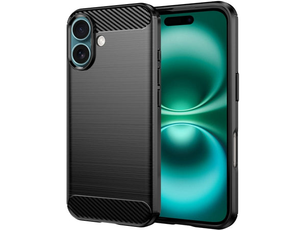 Flexible Handy Schutzhülle mit gebürster Carbon Textur auf der Rückseite für zum Schutz des Apple iPhone 16  Display und Gehäuse Case in schwarz von Screenguard