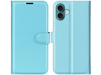 Lederhülle Karten Wallet Ledertasche Etui für Apple iPhone 16 in hellblau von Screenguard