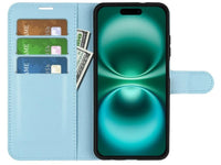 Lederhülle Portemonnaie Karten Ledertasche für Apple iPhone 16 in hellblau von Screenguard