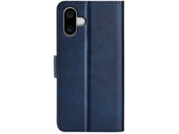 Veganes Flip Case Leder Etui Hülle mit Karten Fächer und Sichtfenster für Apple iPhone 16 in dunkelblau von Screenguard