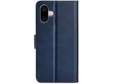 Veganes Flip Case Leder Etui Hülle mit Karten Fächer und Sichtfenster für Apple iPhone 16 in dunkelblau von Screenguard