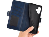 Veganes Flip Case Leder Etui Hülle mit Karten Fächer und Sichtfenster für Apple iPhone 16 in dunkelblau von Screenguard