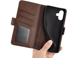 Veganes Flip Case Leder Etui Hülle mit Karten Fächer und Sichtfenster für Apple iPhone 16 in mokka von Screenguard