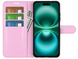 Lederhülle Portemonnaie Karten Ledertasche für Apple iPhone 16 in rosa von Screenguard
